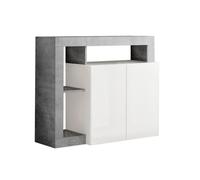 ARTURO - Buffet 2 Portes Blanc Laqué Encadrement Niches Aspect Cimento