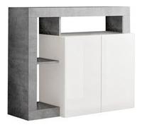 ARTURO - Buffet 2 Portes Blanc Laqué Encadrement Niches Aspect Cimento - Altobuy Blanc G