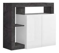 ARTURO - Buffet 2 Portes Blanc Laqué Encadrement Niches Aspect Gris Oxyde - LC_MOBILI Blanc G
