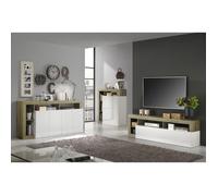 Ensemble Buffet 4P + Meubles TV et Bar Blanc Laqué Niches Aspect Bois Cadiz - ARTURO - ALTOBUY Blanc G