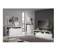 Ensemble Buffet 4P + Meubles TV et Bar Blanc Laqué Niches Aspect Cimento - ARTURO - ALTOBUY Blanc G