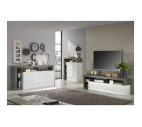 AltoBuy Arturo - Ensemble Buffet 4P + Meubles TV et Bar Blanc Laqué Niches Aspect Oxyde