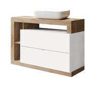 ARTURO - Meuble Vasque 110cm 2 tiroirs blanc laqué et aspect bois finition Cadiz