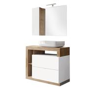 ARTURO - Meuble avec vasque 92cm + Miroir blanc et aspect bois Cadiz