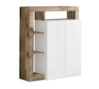 ARTURO - Meuble Bar 2 Portes Blanc Laqué Encadrement Niches Aspect Bois Antik