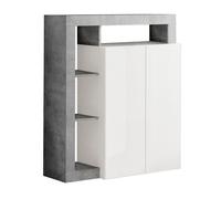 ARTURO - Meuble Bar 2 Portes Blanc Laqué Encadrement Niches Aspect Cimento