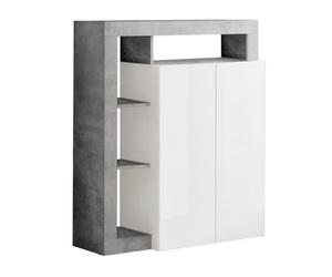 ARTURO - Meuble Bar 2 Portes Blanc Laqué Encadrement Niches Aspect Cimento