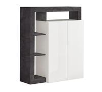 ARTURO - Meuble Bar 2 Portes Blanc Laqué Encadrement Niches Aspect Gris Oxyde