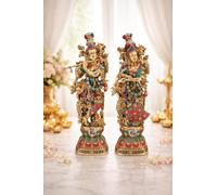 Artvarko Brass Lord Radha Krishna Couple Bhagwan Grande statue Murti pour décoration d'intérieur Pooja Temple Room Gallery Sculpture cadeau Hauteur 73 cm
