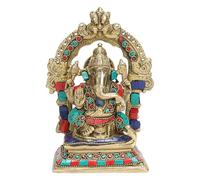 Artvarko Ganesh Bhagwan Murti assis sur le Singhasan Ganesh Ganpati décoré avec une pierre multicolore pour cadeau, décoration d'intérieur, hauteur 17,8 cm