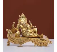 ARTVARKO Idole de Ganesh Bhagwan en laiton de grande taille, position de repos Virajman sur canapé paon Ganesha Ganapati Ganpati Puja Décoration cadeau