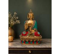 ARTVARKO Statue de Bouddha Vitarka en laiton multicolore pour décoration d'intérieur Vastu Feng Shui, cadeau religieux, idole porte-bonheur, pièce maîtresse de table de 17,8 cm