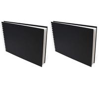 Artway Studio - Carnet à dessin avec reliure double spirale et couverture rigide - papier cartouche sans acide - 170 g/m² - 48 feuilles - A4 paysage - Noir (Lot de 2)