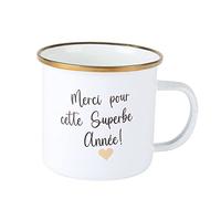 ARTY FETES FACTORY - TASSE ÉMAIL MERCI ANNÉE 350ML 9.8X8.3CM BLANC