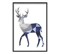 Artze Wall Art Posters: Géométrique - Cerf Poly - Poster - Bleu Marine/Gris - 30 cm de largeur x 40 cm de hauteur