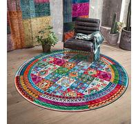 ARUGYTEI Rond Tapis Lavable Absorbant Antidérapant Moelleux, Tapis pour Décoration de Salon Buanderie Cuisine Chambre, Multicolor Red ø 130cm