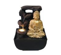ARUM Lighting - Fontaine d'Intérieur Bouddha SHAGMA, Cascade d'eau 3 Jarres, Éclairage LED Blanc Chaud, Résine Réaliste, Pompe réglable, Décoration Zen et Relaxante, Hauteur 16,5 cm