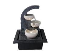 ARUM Lighting - Fontaine d'Intérieur de Table Arkadia, Cascade d'eau 3 Vasques Blanches en Résine, Éclairage LED Blanc Chaud, Pompe Réglable, Décoration Zen Salon et Bureau (H 26,5 cm)