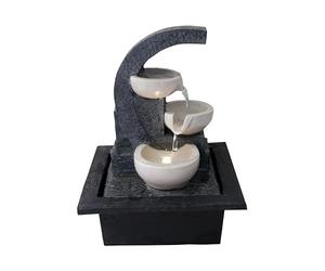 ARUM Lighting - Fontaine d'Intérieur de Table Arkadia, Cascade d'eau 3 Vasques Blanches en Résine, Éclairage LED Blanc Chaud, Pompe Réglable, Décoration Zen Salon et Bureau (H 26,5 cm)