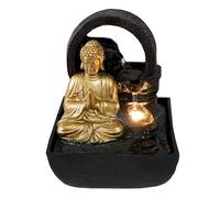 ARUM Lighting - Fontaine d'Intérieur Zenith Bouddha en Méditation avec Éclairage LED Blanc Chaud, Pompe Réglable, Cascade d'eau Zen en Résine pour Décoration Feng Shui, H17 cm