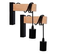 Arum LIGHTING - Lot de 2 Appliques Murales NORFOLK, Design Industriel et Scandinave, Potence en Bois Véritable, Câble Ajustable, Culot E27 (Max 60W), Luminaire Intérieur pour Salon, Chambre