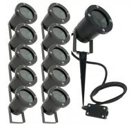 Arum Lot de 10 Spots Piquets LED Extérieurs - Corps Aluminium Noir & Verre - Douille GU10 (Ampoule remplaçable) - Étanche IP65 - Câble 1m20 & Boîtier de Connexion Inclus - Éclairage Jardin & Allée