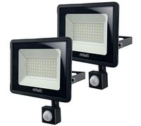 Arum Lot de 2 Projecteurs LED ATRIA 50W Détecteur de Mouvement Blanc Froid 6000K IP44 Extérieur, Jardin, Terrasse, Parking, Cours