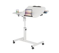 ARunThLana 60x40cm Table de Lit à Roulette, réglable en Hauteur 61.5-96.5cm, 360° Bureau D'ordinateur Levage Rotatif, Table d'appoint Angle réglable, pour Chambre, canapé,Blanc
