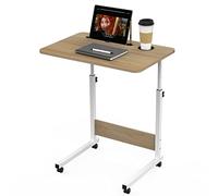 ARunThLana 60x40cm Table de Lit Roulante,pour Lit Canapé avec Fente pour Pad & Porte-Gobelet, réglable en Hauteur 69-90cm, avec roulettes, pour Chambre, canapé,Bois
