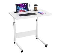 ARunThLana 60x40cm Table de Lit Roulante, pour Lit Canapé avec Fente pour Pad & Porte-Gobelet, réglable en Hauteur 69-90cm, avec roulettes, pour Chambre, canapé,Blanc