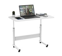 ARunThLana 80x40cm Table Roulante pour Lit Canapé, Tables d'ordinateur, Bois, réglable en Hauteur 61-96cm, avec roulettes, Tables D'ordinateur Mobile, pour Chambre, canapé,Blanc