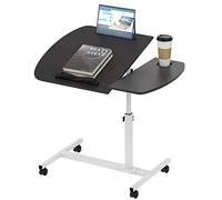 ARunThLana Bureau, Table d'ordinateur 60x40cm, Bois, Bureau réglable en Hauteur 69-90cm, avec Support pour Tasses et roulettes, Table d'appoint Angle réglable, Noir