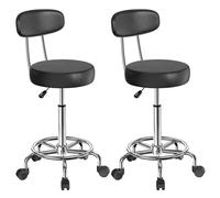 ARunThLana Lot de 2 Tabouret de Bureau avec Dossier,Tabouret à roulettes Rotation à 360°Hauteur Réglable 49-64cm,Tabouret de Travail chaises de Bar avec Roues, pour Salon de Massage, Bureau,Noir
