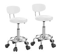 ARunThLana Lot de 2 Tabouret de Bureau avec Dossier, Tabouret Roulant pivotant 360°, avec roulettes, Hauteur Réglable 47-62 cm, pour Salon de Massage, Bureau, Clinique, 33x33cm, Blanc