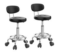 ARunThLana Lot de 2 Tabouret de Bureau avec Dossier, Tabouret Roulant pivotant 360°, avec roulettes, Hauteur Réglable 47-62 cm, pour Salon de Massage, Bureau, Clinique, 33x33cm, Noir