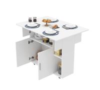 ARunThLana Table de Salle à Manger Pliante, Bureau à rallonge à Feuilles rabattables Polyvalent et Peu encombrant avec Roues, pour Salle à Manger Cuisine,Blanc