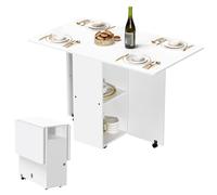 ARunThLana Table de Salle à Manger Pliante, Bureau à rallonge à Feuilles rabattables Polyvalent et Peu encombrant avec Roues, pour Salle à Manger Cuisine,Blanc
