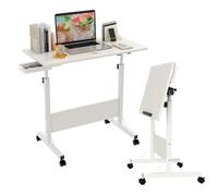 ARunThLana Table d'ordinateur Pliable 80x40cm, Bureau réglable en Hauteur 64-89cm, avec roulettes et Petit tiroir, Bois, Structure métallique, pour Chambre, Bureau, lit, canapé, Blanc
