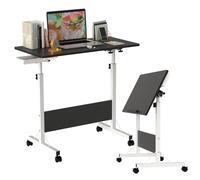 ARunThLana Table d'ordinateur Pliable 80x40cm, Bureau réglable en Hauteur 64-89cm, avec roulettes et Petit tiroir, Bois, Structure métallique, pour Chambre, Bureau, lit, canapé, Noir
