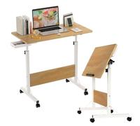 ARunThLana Table d'ordinateur Pliable 80x40cm, Bureau réglable en Hauteur 64-89cm, avec roulettes et Petit tiroir, Bois, Structure métallique, pour Chambre, Bureau, lit, canapé, Couleur Bois