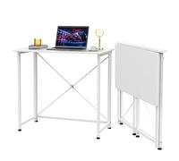 ARunThLana Table d'ordinateur Pliable 80x45.5x74 cm,Bureau Pliant pour Petit Espace, Structure métallique, pour Chambre, Bureau, lit, canapé, Blanc