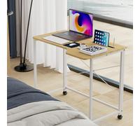 ARunThLana Table d'ordinateur Pliante 90x56cm,Table de Bureau avec Fente pour Carte, Ordinateur Mobile avec 4 roulettes, pour Chambre, Bureau, lit, canapé, Bois