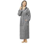 Arus Peignoir Femme 100% Coton Éponge, Capuche, Longueur Cheville | Peignoir extra long en éponge avec capuche, 2 poches et ceinture - idéal pour sauna, spa, bien-être et maison.