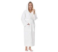 Peignoir pour femme avec capuche, extra long, 100% coton éponge, taille : XL (extra long), couleur : blanc