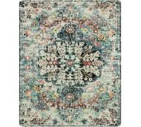 Arvella Rug Tapis Lavable Salon Chambre Salle à Manger, Antidérapant Doux à Poils Ras pour Cuisine, Terrasse et Espace Intérieur Bleu Floral Traditionnel Vintage 80x160cm