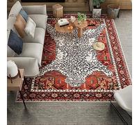 Arvella Rug Tapis pour chambre à coucher, 150 x 200 cm, poils courts et doux, pour chambre à coucher, chambre et entrée, salon, style rétro, ethnique, léopard, marron