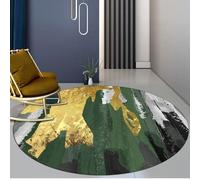 Arvella Rug Tapis rond à poils courts - Facile d'entretien - Lavable et antidérapant - Pour chambre à coucher - Motif abstrait vert - Ø90 cm
