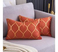 Arwllzz Lot de 2 Housses de Coussin Décoratives en Velours Orange Brûlé pour Décor Automnale, Coussins Rectangulaires de Luxe Dorés, Modernes, pour Lit, Chambre, Canapé, Voiture (30 x 50 cm)