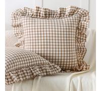 Aryeleay Lot de 2 Housses de Coussin à Volants à Carreaux Blanc Taupe, 100% Coton à Carreaux Vichy pour Style Rustique pour lit/canapé, 45,7 x 45,7 cm