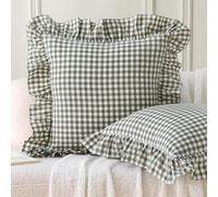 Aryeleay Lot de 2 Housses de Coussin à Volants à Carreaux Vert Sauge et Blanc 45,7 x 45,7 cm, 100% Coton - Taies d'oreiller décoratives à Carreaux Vichy pour lit/Sofa (45,7 x 45,7 cm, Carreaux Vert